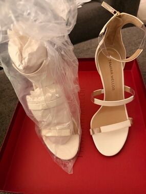 Tamara Mellon White Strappy Leather Ankle-Heel Sandals